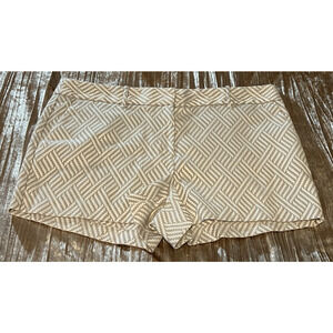 Metaphor Women's 8 Shorts Tan White Mid Rise Geometric Pattern Knit Size 18